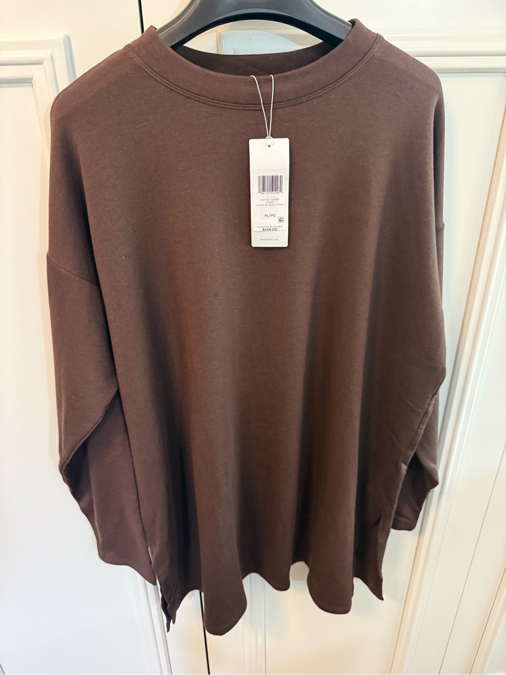 NWT Eileen Fisher Cozy Hug Terry Crew Neck Boxy Tunic Coffee Brown Petite L